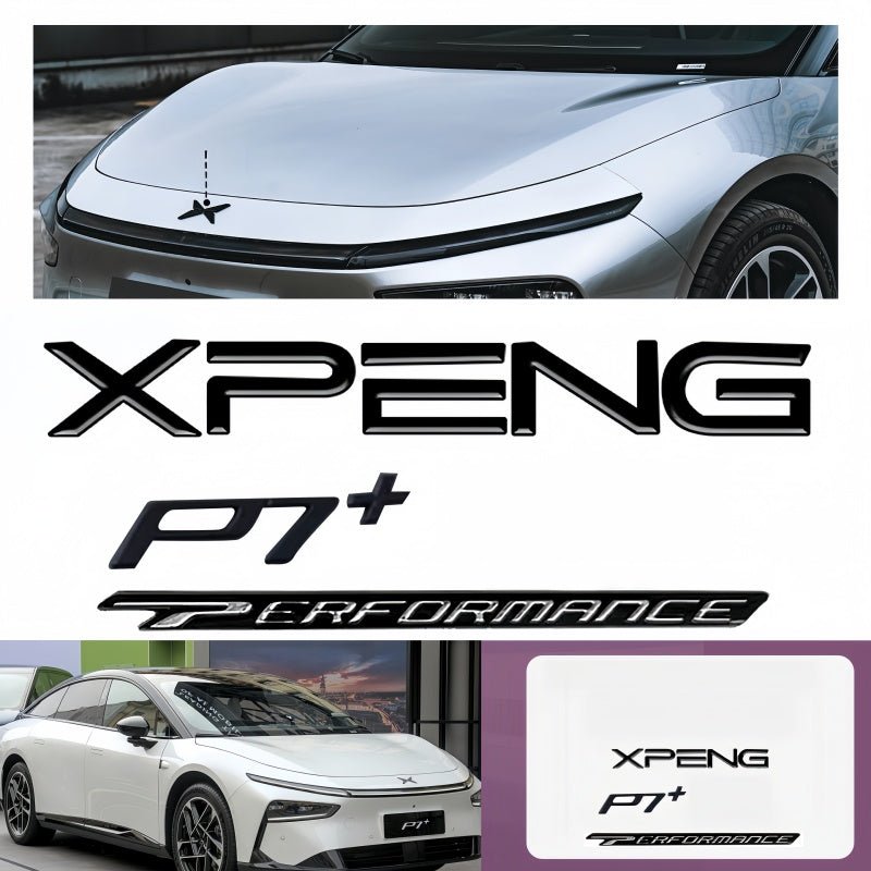 Gloss Black Alloy Badge Overlay Stickers for 2026 Xpeng P7+ - NICE EVS